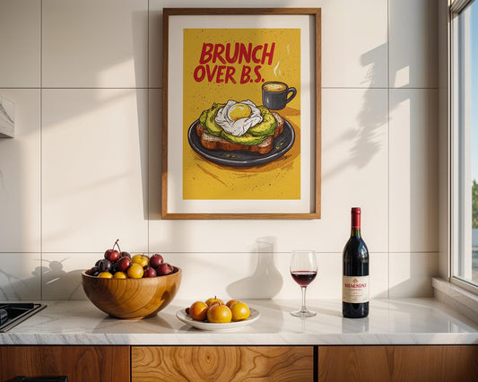 Brunch Over B.S. Printable Wall Art Digital Download Funny Kitchen Poster Retro Avocado Toast Coffee Print Food Lover Home Decor